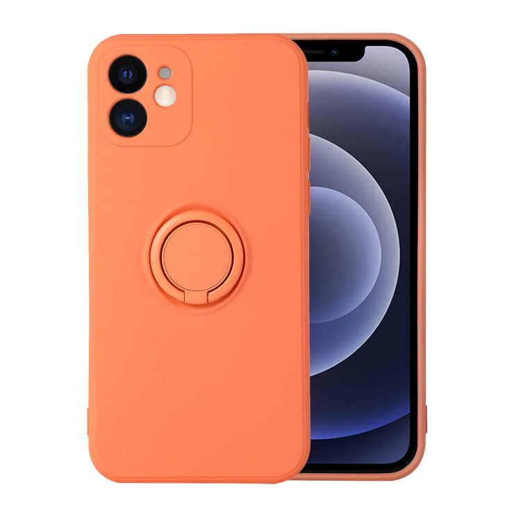 For iPhone 12 Pro Max Solid Color Liquid Silicone Shockproof Full Coverage Protective Case with Ring Holder