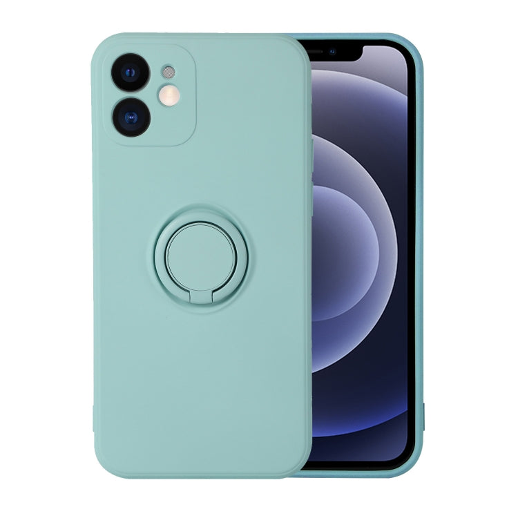 For iPhone 12 Pro Max Solid Color Liquid Silicone Shockproof Full Coverage Protective Case with Ring Holder
