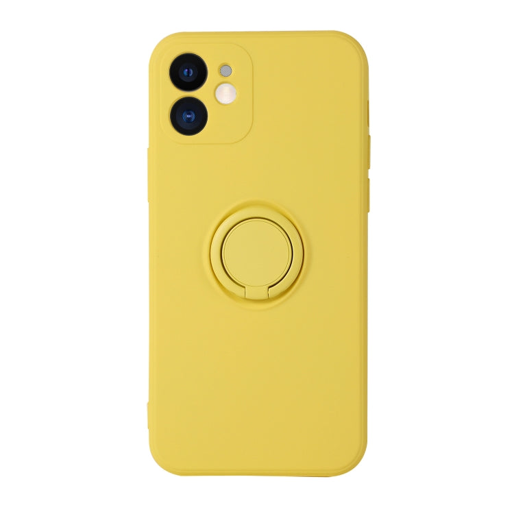For iPhone 12 Pro Max Solid Color Liquid Silicone Shockproof Full Coverage Protective Case with Ring Holder