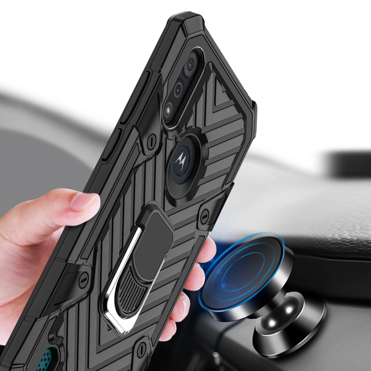 For Motorola Moto E6s (2020) Cool Armor PC + TPU Shockproof Case with 360 Degree Rotation Ring Holder