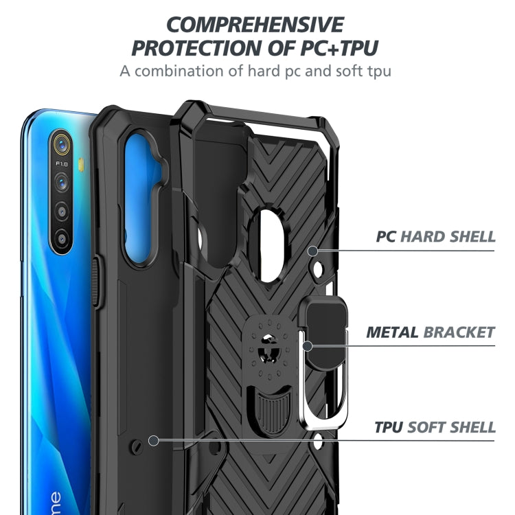 For OPPO Realme 5 Cool Armor PC + TPU Shockproof Case with 360 Degree Rotation Ring Holder