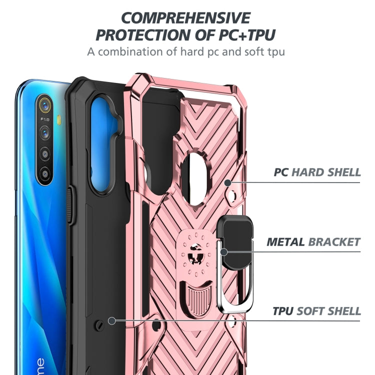 For OPPO Realme 5 Cool Armor PC + TPU Shockproof Case with 360 Degree Rotation Ring Holder