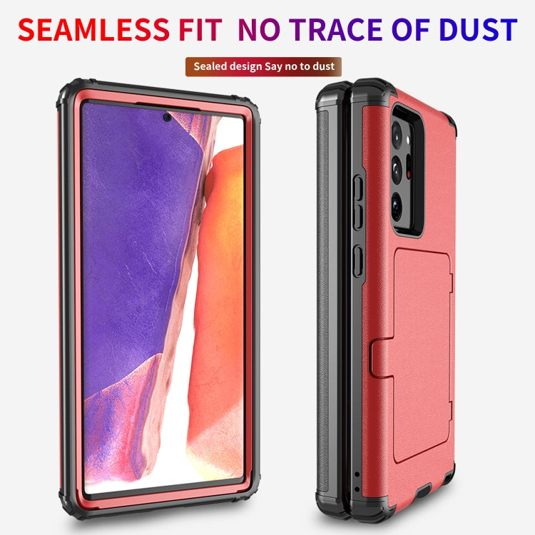 For Samsung Galaxy Note20 Dustproof Pressure-proof Shockproof PC + TPU Case with Card Slot & Mirror