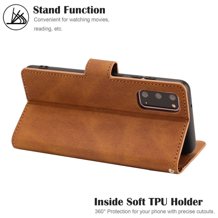 For Samsung Galaxy S20 Fantasy Classic Skin-feel Calfskin Texture Magnetic Buckle Horizontal Flip PU Leather Case with Holder & Card Slot & Wallet