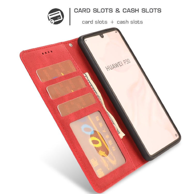 For Huawei P30 Fantasy Classic Skin-feel Calfskin Texture Magnetic Buckle Horizontal Flip PU Leather Case with Holder & Card Slot & Wallet
