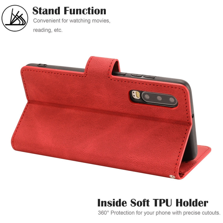 For Huawei P30 Fantasy Classic Skin-feel Calfskin Texture Magnetic Buckle Horizontal Flip PU Leather Case with Holder & Card Slot & Wallet