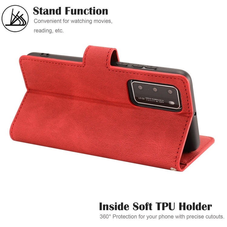 For Huawei P40 Fantasy Classic Skin-feel Calfskin Texture Magnetic Buckle Horizontal Flip PU Leather Case with Holder & Card Slot & Wallet