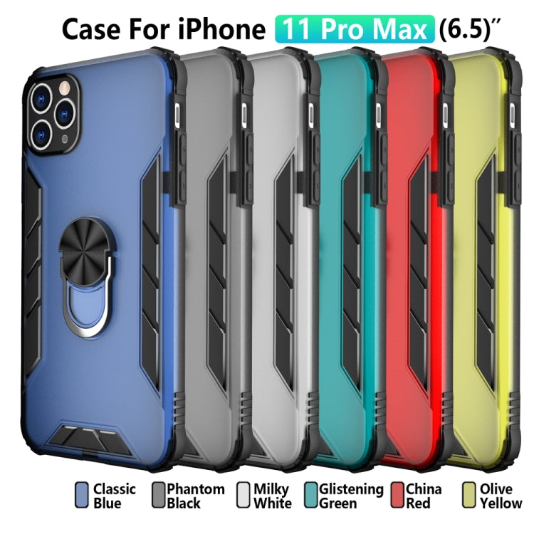 For iPhone 11 Pro Max Magnetic Frosted PC + Matte TPU Shockproof Case with Ring Holder