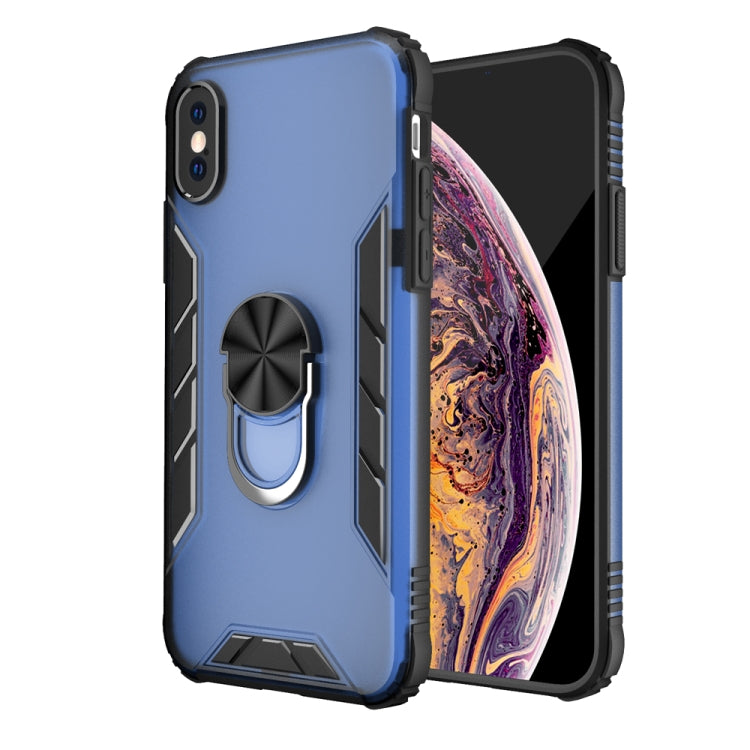 For iPhone XS Max Magnetic Frosted PC + Matte TPU Shockproof Case with Ring Holder