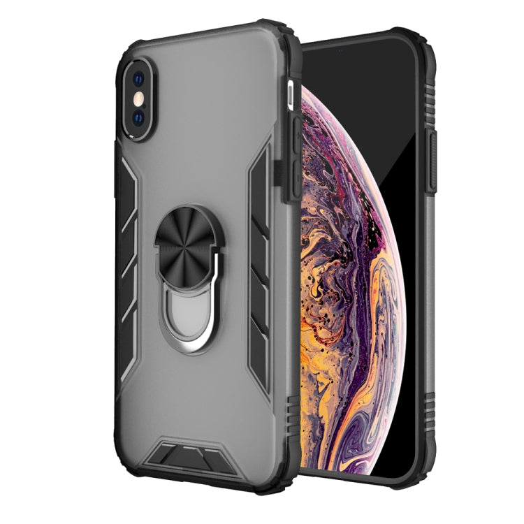 For iPhone XS Max Magnetic Frosted PC + Matte TPU Shockproof Case with Ring Holder
