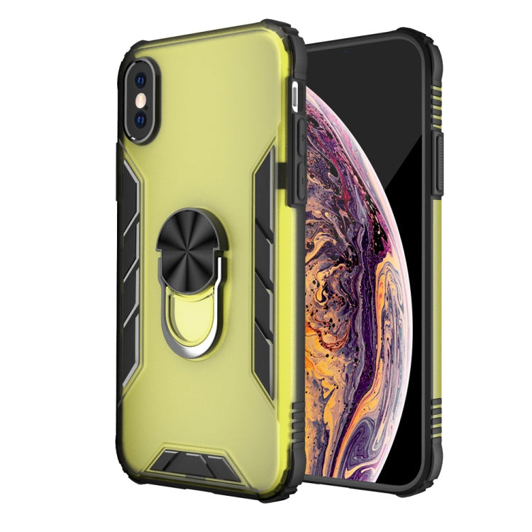 For iPhone XS Max Magnetic Frosted PC + Matte TPU Shockproof Case with Ring Holder