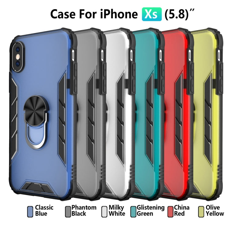 For iPhone XS Max Magnetic Frosted PC + Matte TPU Shockproof Case with Ring Holder