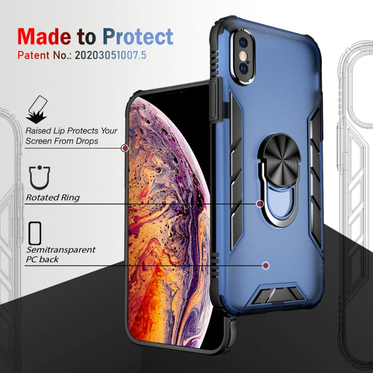 For iPhone XS Max Magnetic Frosted PC + Matte TPU Shockproof Case with Ring Holder
