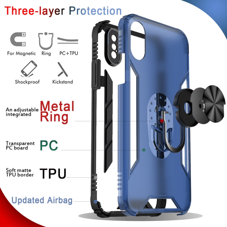 For iPhone XS Max Magnetic Frosted PC + Matte TPU Shockproof Case with Ring Holder