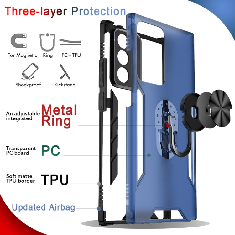For Samsung Galaxy Note20 Ultra Magnetic Frosted PC + Matte TPU Shockproof Case with Ring Holder