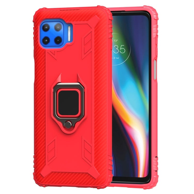 For Motorola Moto G 5G Plus Carbon Fiber Protective Case with 360 Degree Rotating Ring Holder