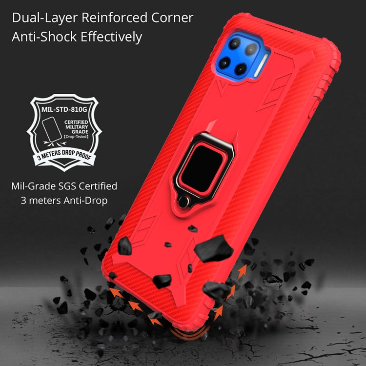 For Motorola Moto G 5G Plus Carbon Fiber Protective Case with 360 Degree Rotating Ring Holder