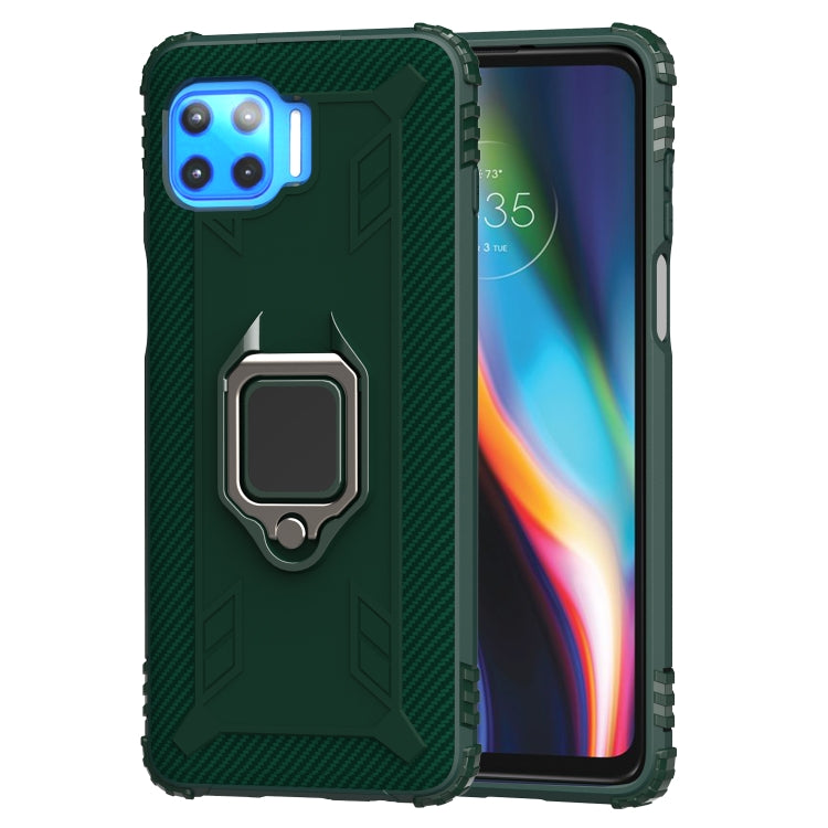 For Motorola Moto G 5G Plus Carbon Fiber Protective Case with 360 Degree Rotating Ring Holder