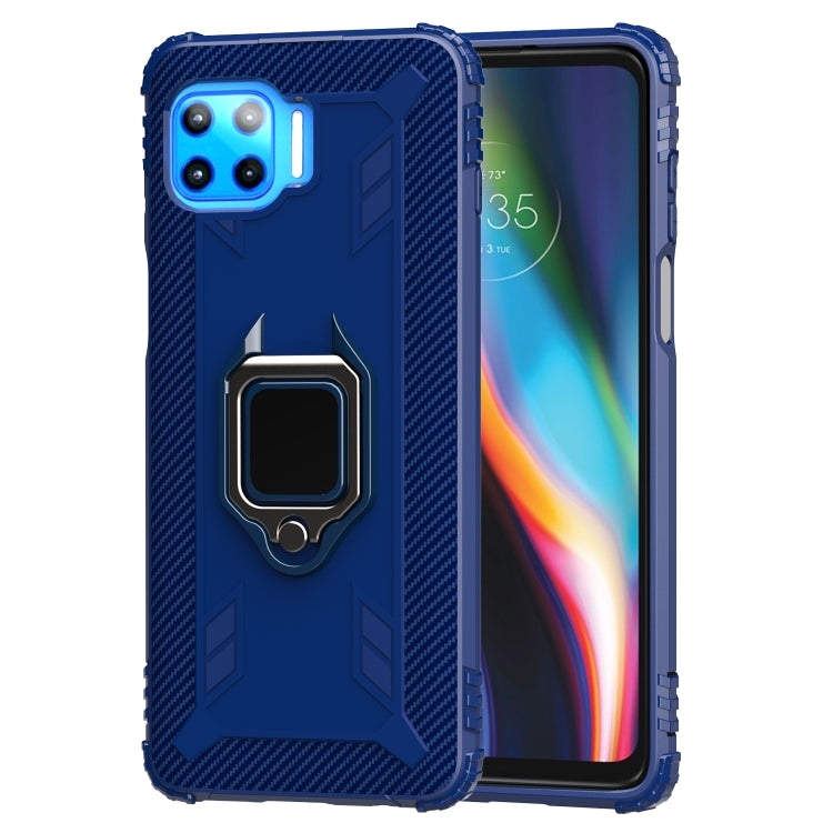 For Motorola Moto G 5G Plus Carbon Fiber Protective Case with 360 Degree Rotating Ring Holder
