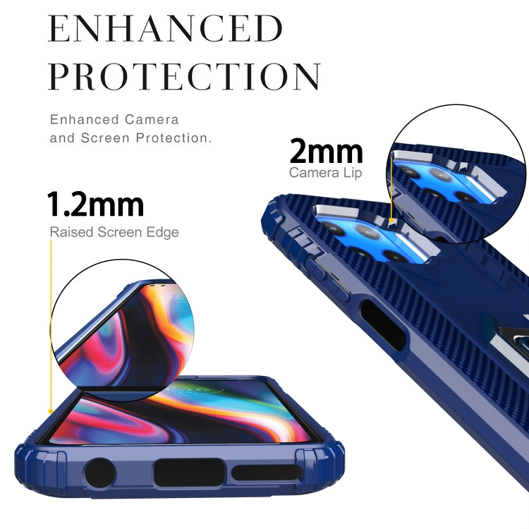 For Motorola Moto G 5G Plus Carbon Fiber Protective Case with 360 Degree Rotating Ring Holder