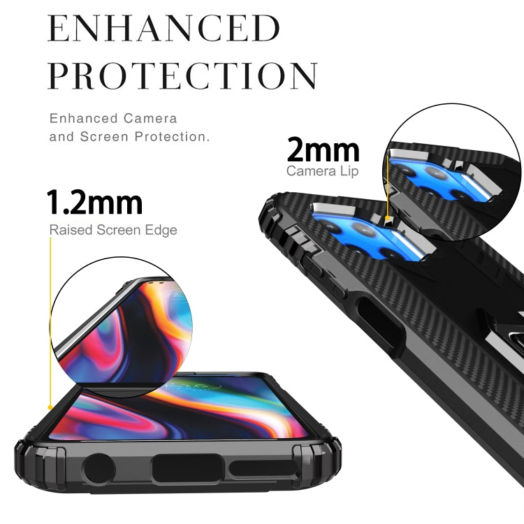 For Motorola Moto G 5G Plus Carbon Fiber Protective Case with 360 Degree Rotating Ring Holder