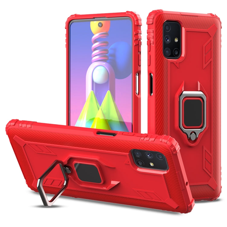 For Samsung Galaxy M51 Carbon Fiber Protective Case with 360 Degree Rotating Ring Holder