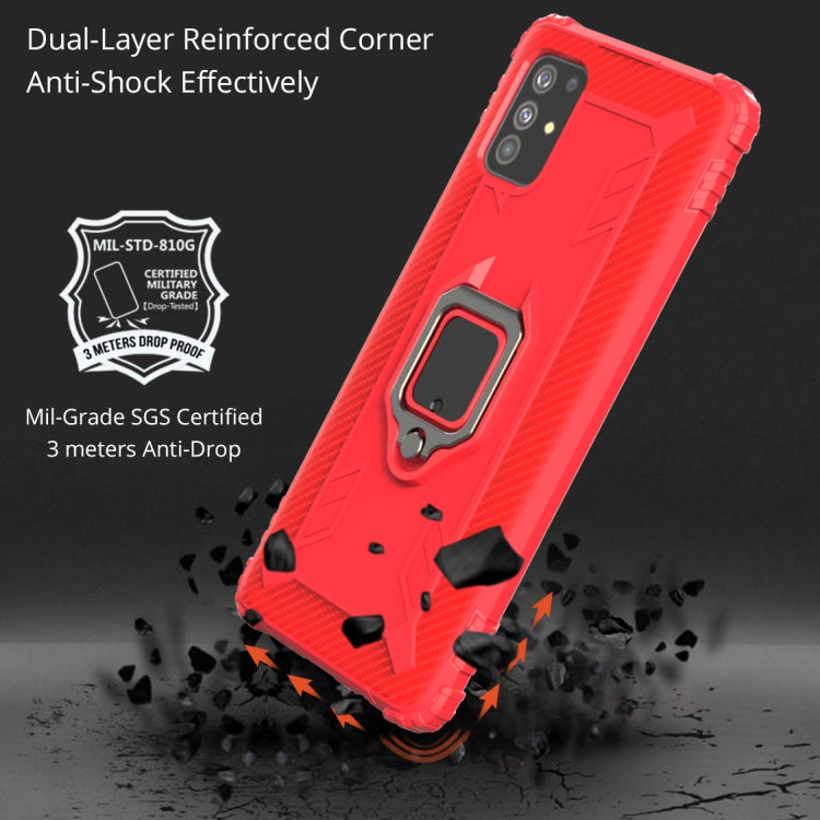 For Samsung Galaxy M51 Carbon Fiber Protective Case with 360 Degree Rotating Ring Holder