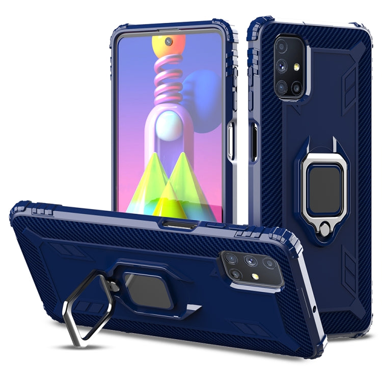 For Samsung Galaxy M51 Carbon Fiber Protective Case with 360 Degree Rotating Ring Holder