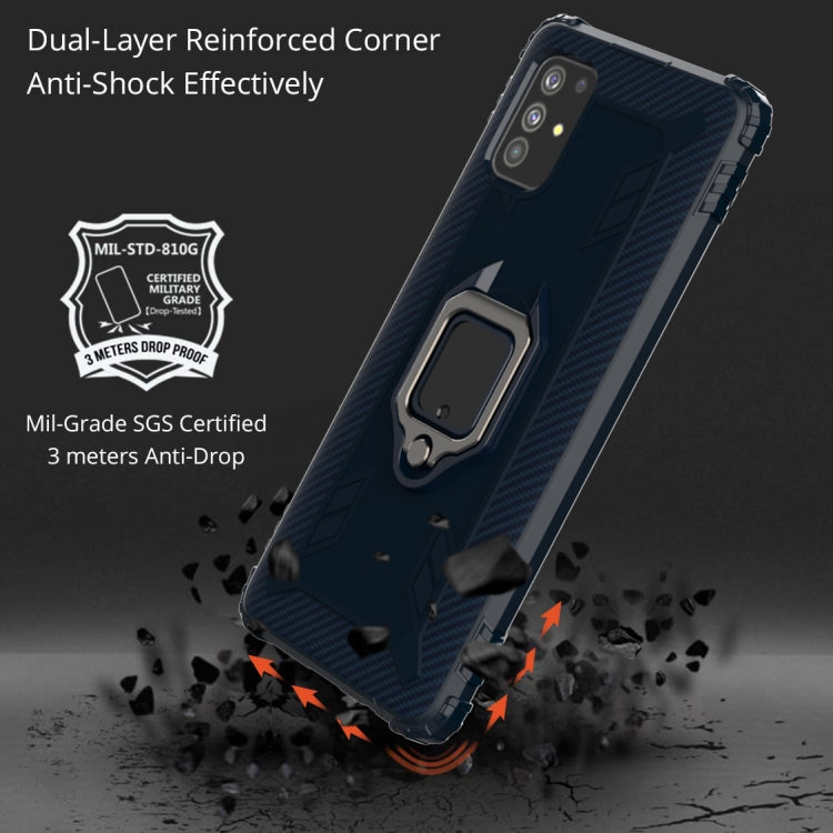 For Samsung Galaxy M51 Carbon Fiber Protective Case with 360 Degree Rotating Ring Holder