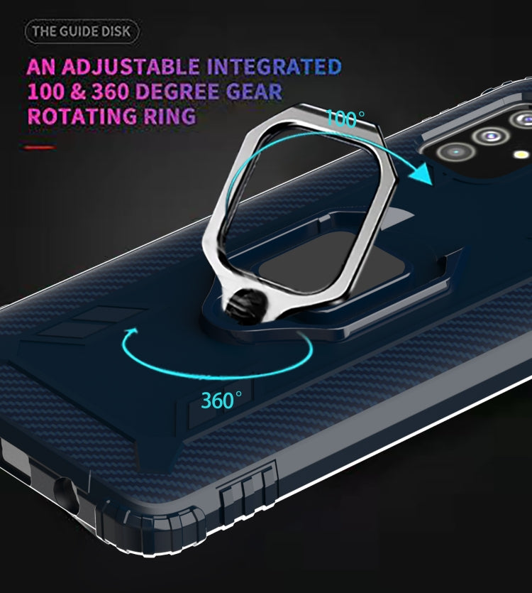 For Samsung Galaxy M51 Carbon Fiber Protective Case with 360 Degree Rotating Ring Holder