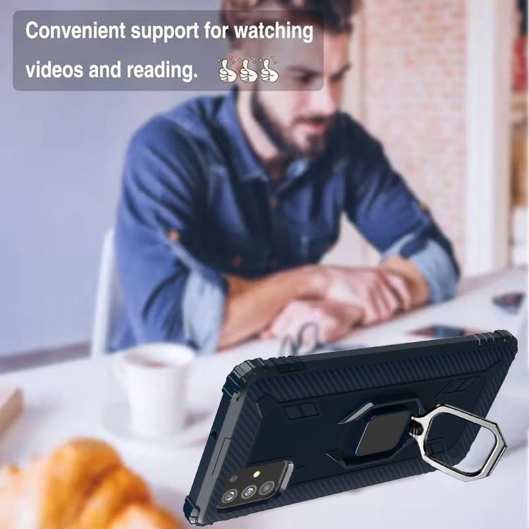 For Samsung Galaxy M51 Carbon Fiber Protective Case with 360 Degree Rotating Ring Holder