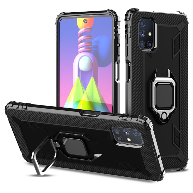 For Samsung Galaxy M51 Carbon Fiber Protective Case with 360 Degree Rotating Ring Holder