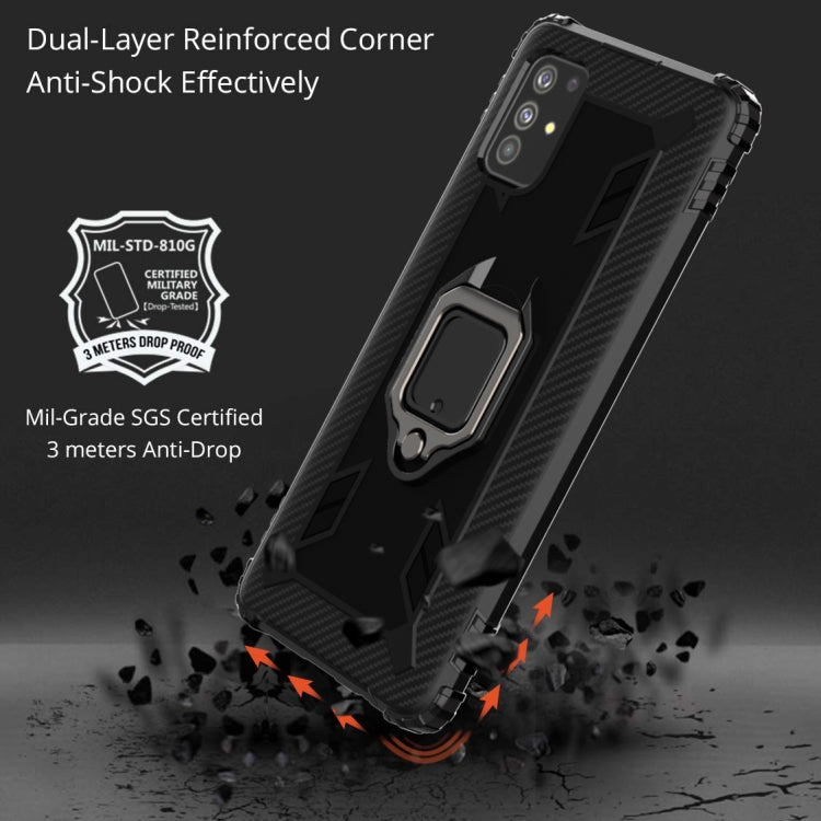 For Samsung Galaxy M51 Carbon Fiber Protective Case with 360 Degree Rotating Ring Holder