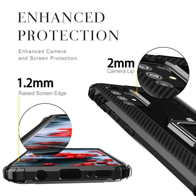 For Samsung Galaxy M51 Carbon Fiber Protective Case with 360 Degree Rotating Ring Holder