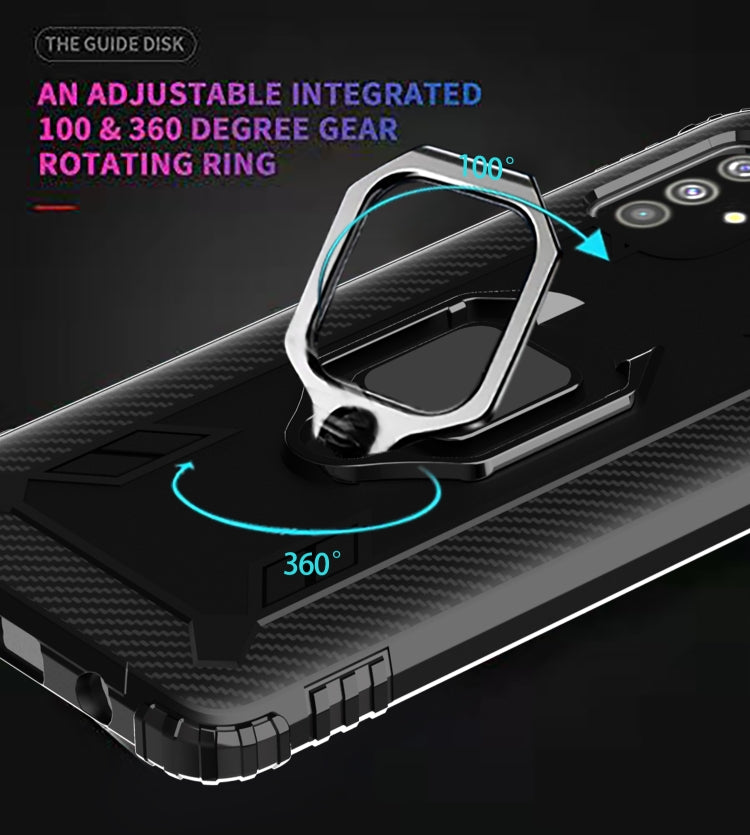 For Samsung Galaxy M51 Carbon Fiber Protective Case with 360 Degree Rotating Ring Holder