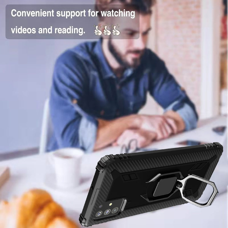 For Samsung Galaxy M51 Carbon Fiber Protective Case with 360 Degree Rotating Ring Holder