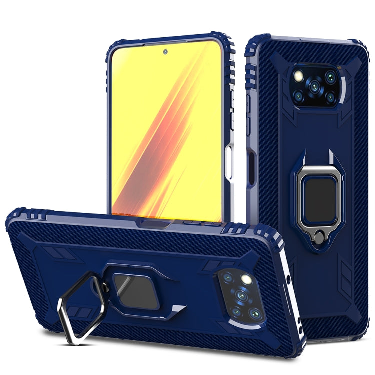 For Xiaomi Poco X3 NFC Carbon Fiber Protective Case with 360 Degree Rotating Ring Holder