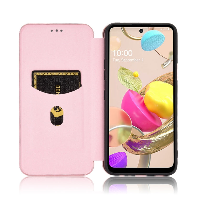 For LG K42 Carbon Fiber Texture Horizontal Flip TPU + PC + PU Leather Case with Card Slot