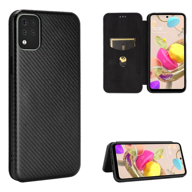 For LG K42 Carbon Fiber Texture Horizontal Flip TPU + PC + PU Leather Case with Card Slot