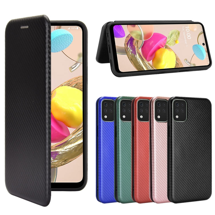 For LG K42 Carbon Fiber Texture Horizontal Flip TPU + PC + PU Leather Case with Card Slot