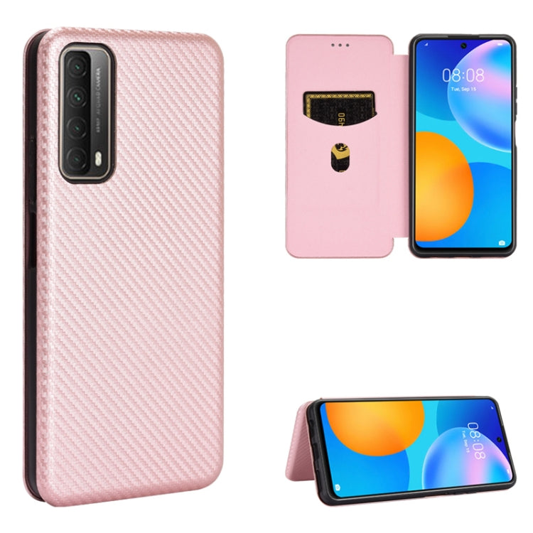 For Huawei P Smart 2021 / Y7A Carbon Fiber Texture Horizontal Flip TPU + PC + PU Leather Case with Card Slot