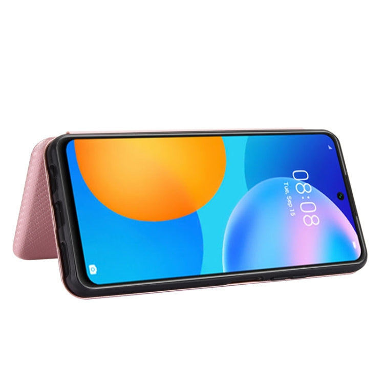 For Huawei P Smart 2021 / Y7A Carbon Fiber Texture Horizontal Flip TPU + PC + PU Leather Case with Card Slot