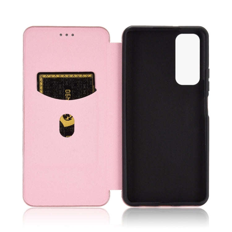 For Huawei P Smart 2021 / Y7A Carbon Fiber Texture Horizontal Flip TPU + PC + PU Leather Case with Card Slot