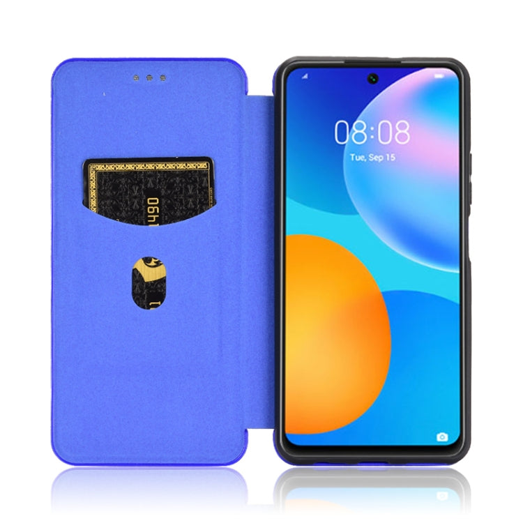 For Huawei P Smart 2021 / Y7A Carbon Fiber Texture Horizontal Flip TPU + PC + PU Leather Case with Card Slot