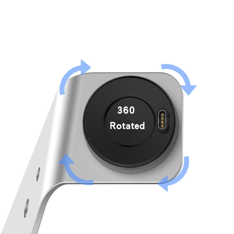 For Garmin Forerunner 745 / Venu Sq / Fenix 6 Universal Aluminum Alloy Magnetic Charger Holder with Chip Protection, Support Fast Charging, Style:Right Interface(Silver)