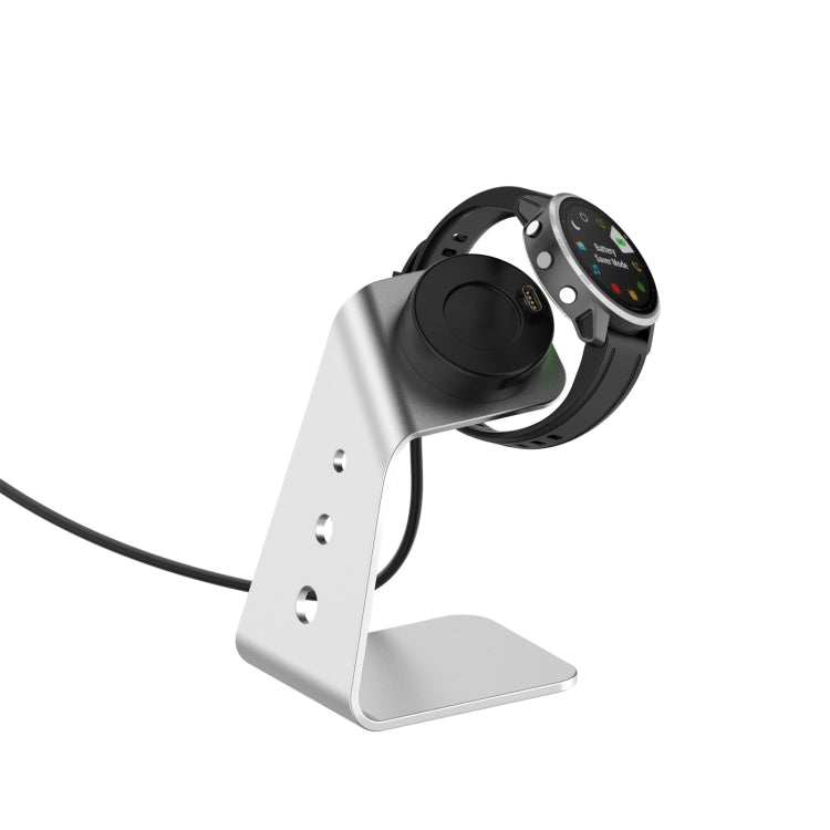 For Garmin Forerunner 745 / Venu Sq / Fenix 6 Universal Aluminum Alloy Magnetic Charger Holder with Chip Protection, Support Fast Charging, Style:Right Interface(Silver)
