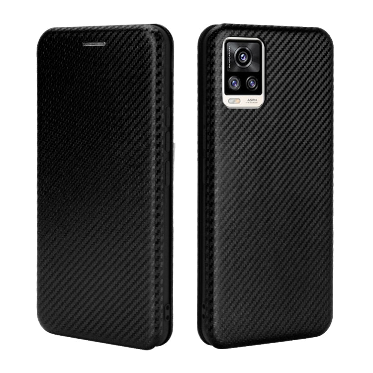 For vivo V20 4G (Indian Version) Carbon Fiber Texture Horizontal Flip TPU + PC + PU Leather Case with Card Slot
