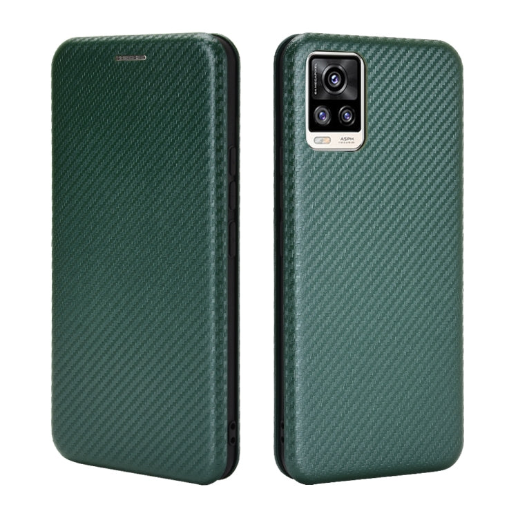 For vivo V20 4G (Indian Version) Carbon Fiber Texture Horizontal Flip TPU + PC + PU Leather Case with Card Slot