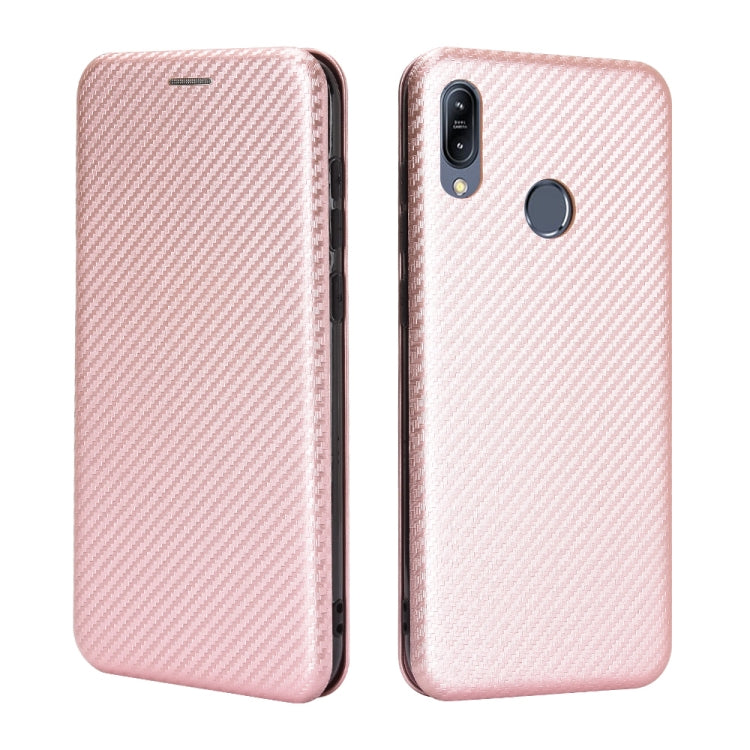 For Asus Zenfone Max (M2) ZB633KL Carbon Fiber Texture Horizontal Flip TPU + PC + PU Leather Case with Card Slot
