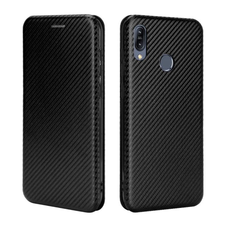 For Asus Zenfone Max (M2) ZB633KL Carbon Fiber Texture Horizontal Flip TPU + PC + PU Leather Case with Card Slot